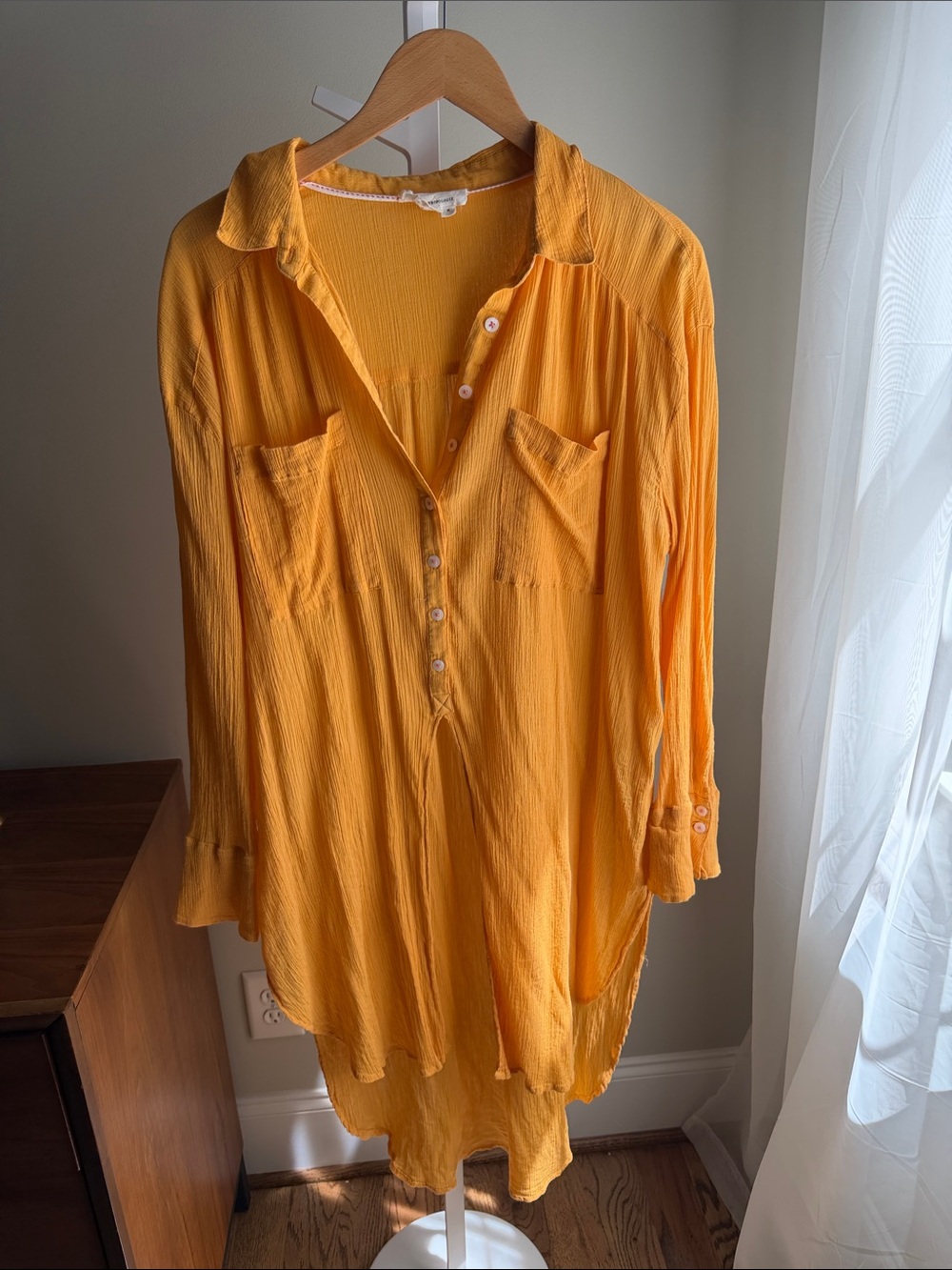 Anthropologie Orange Button-Front Crinkle Tunic